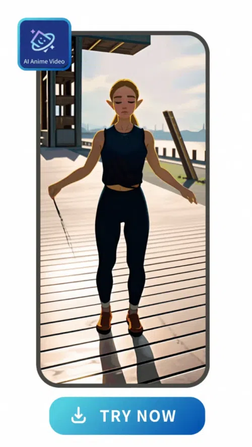 transform a girl jumping rope video with 3 AI anime video styles